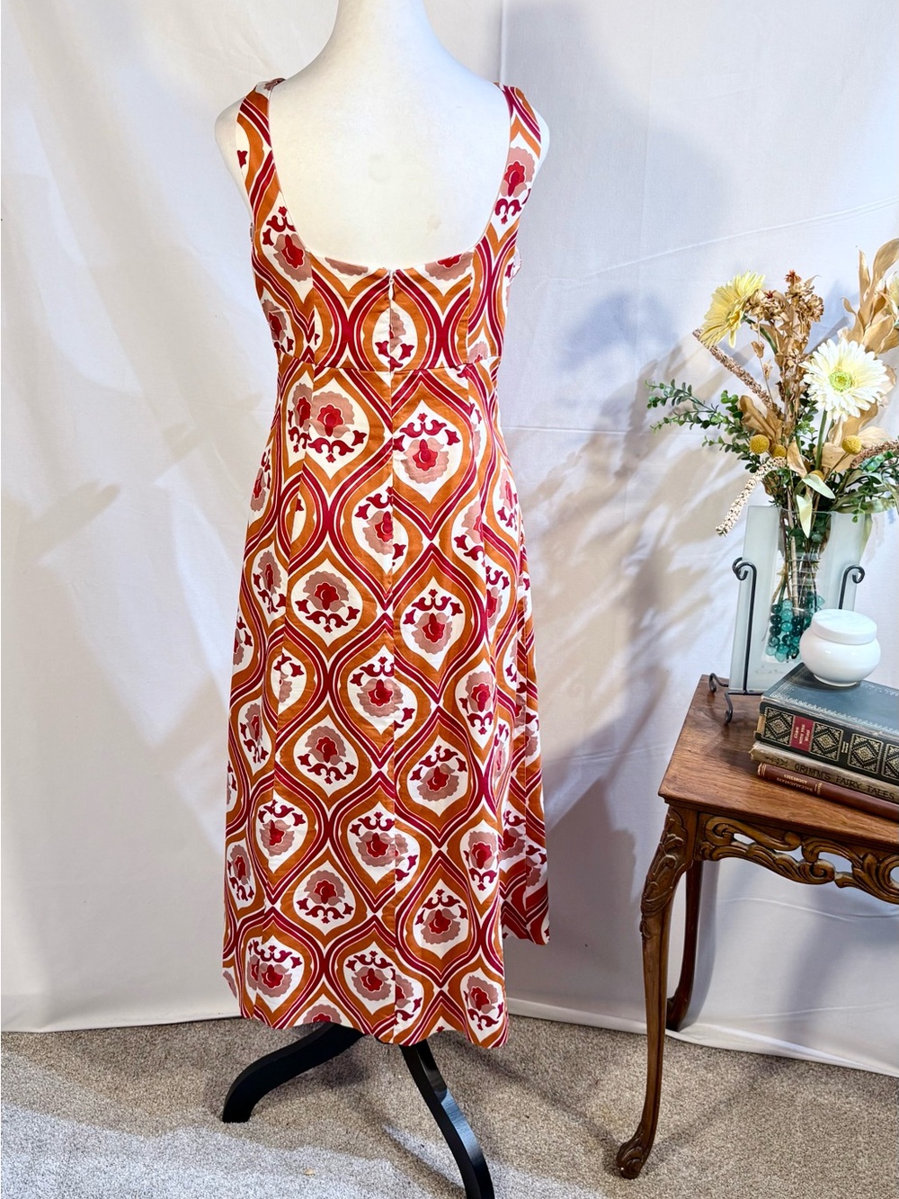 Boden Slash Neck Midi Dress Kumquat, Geo Cascade Pockets Stretch Cotton 8🧡 - Picture 5 of 9